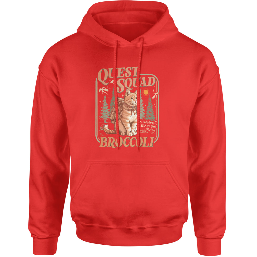 Quest Squad Broccoli Cat Fantasy Reader  Adult Hoodie Sweatshirt Red