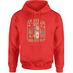 Quest Squad Broccoli Cat Fantasy Reader  Adult Hoodie Sweatshirt Red
