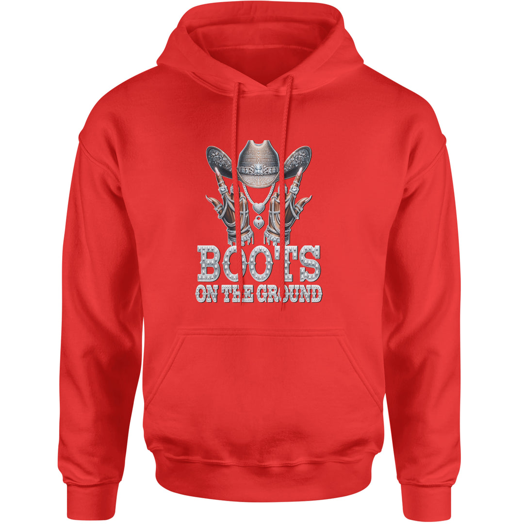 Boots On The Ground Bling Adult Hoodie Sweatshirt Red
