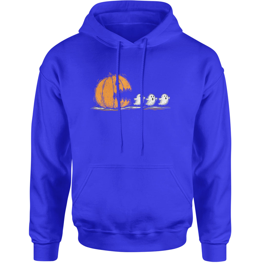 Pumpkin Pacman Chasing Ghosts Halloween Adult Hoodie Sweatshirt Royal Blue