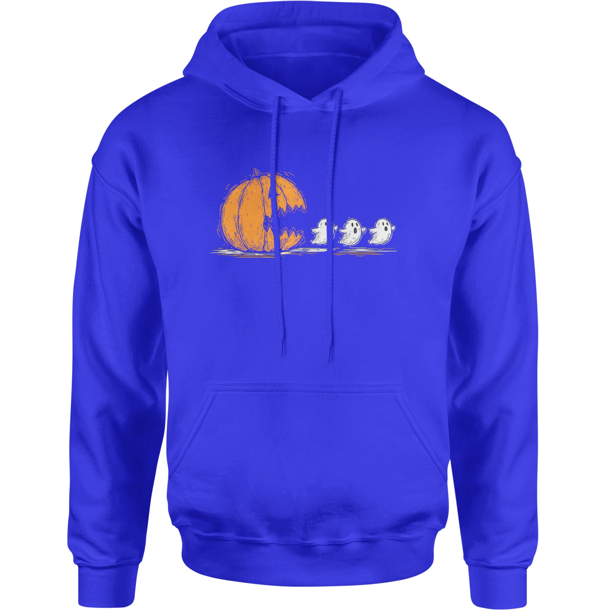 Pumpkin Pacman Chasing Ghosts Halloween Adult Hoodie Sweatshirt Royal Blue