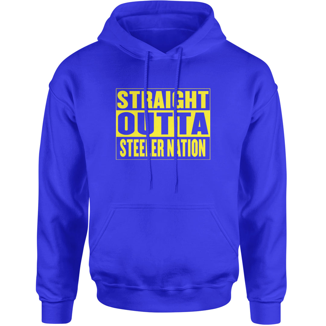 Straight Outta Steeler Nation Football graphic on Unisex Heavyweight Fleece Pullover Hoodie in Royal Blue