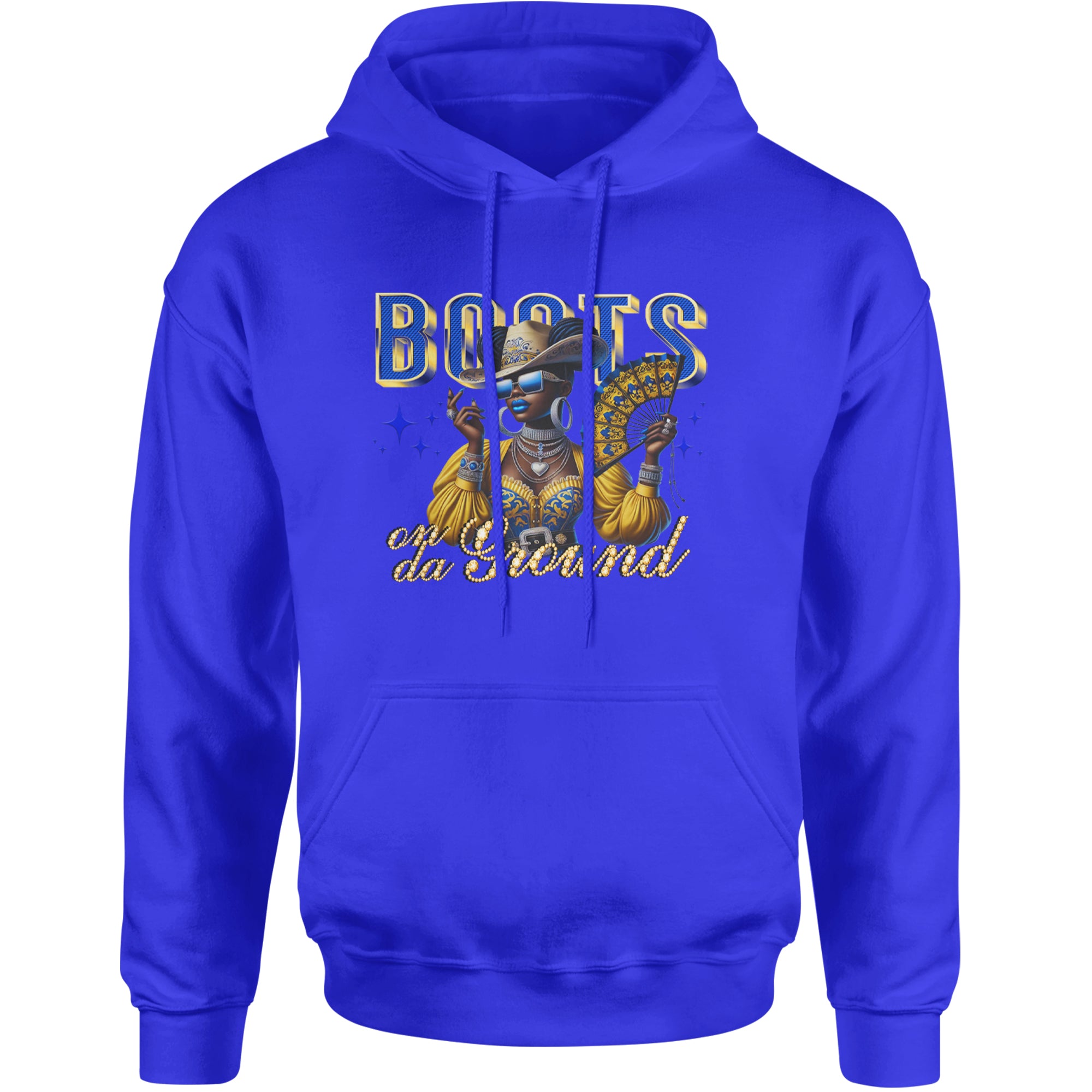 Boots On Da Ground Folding Fan Adult Hoodie Sweatshirt Royal Blue