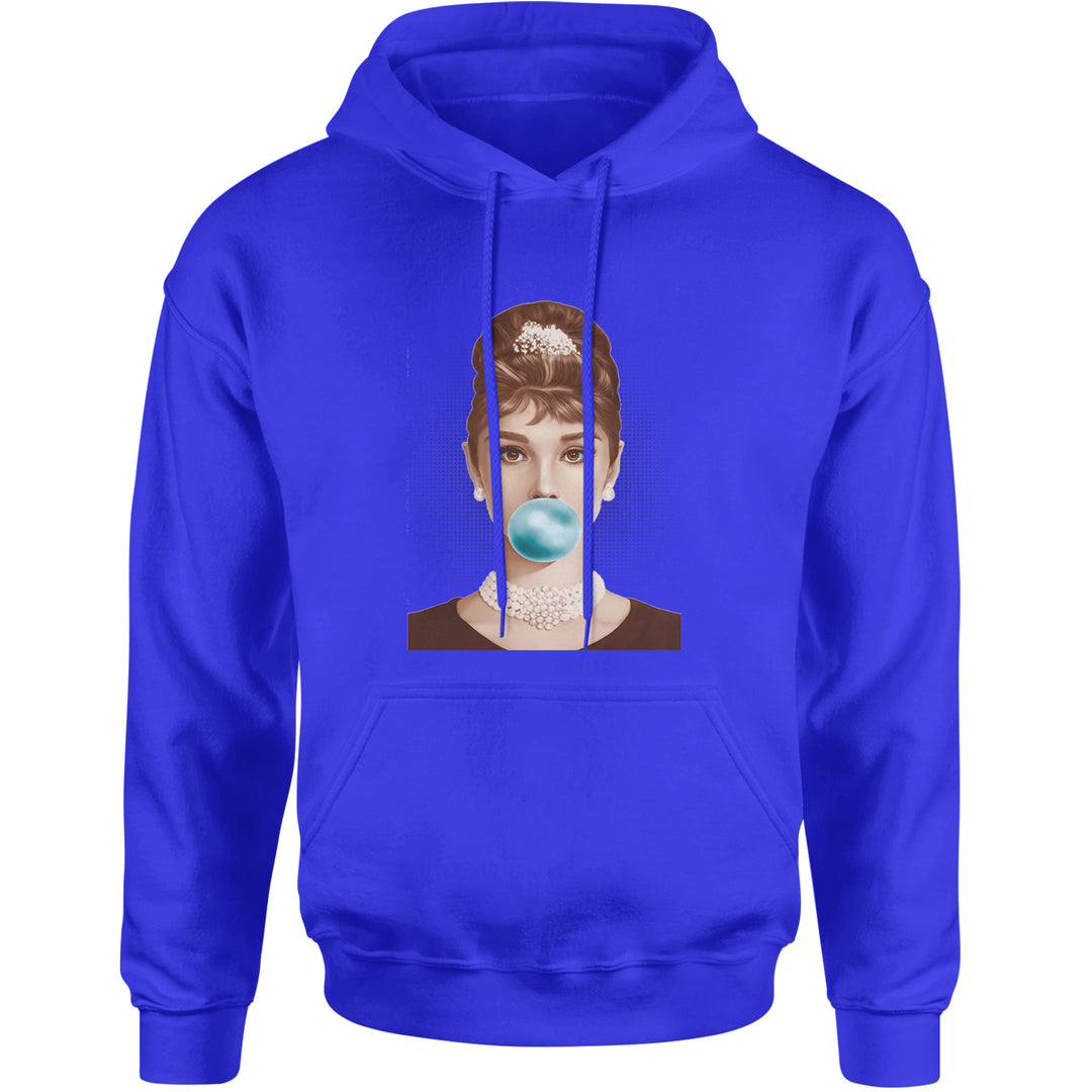 Audrey Hepburn Chewing Bubble Gum American Icon Adult Hoodie Sweatshirt Royal Blue