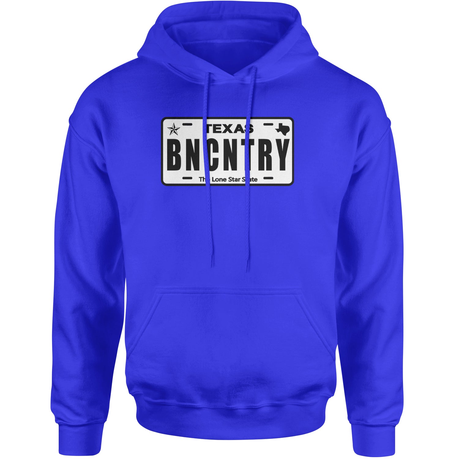 Texas License Plate BNCNTRY Adult Hoodie Sweatshirt Royal Blue