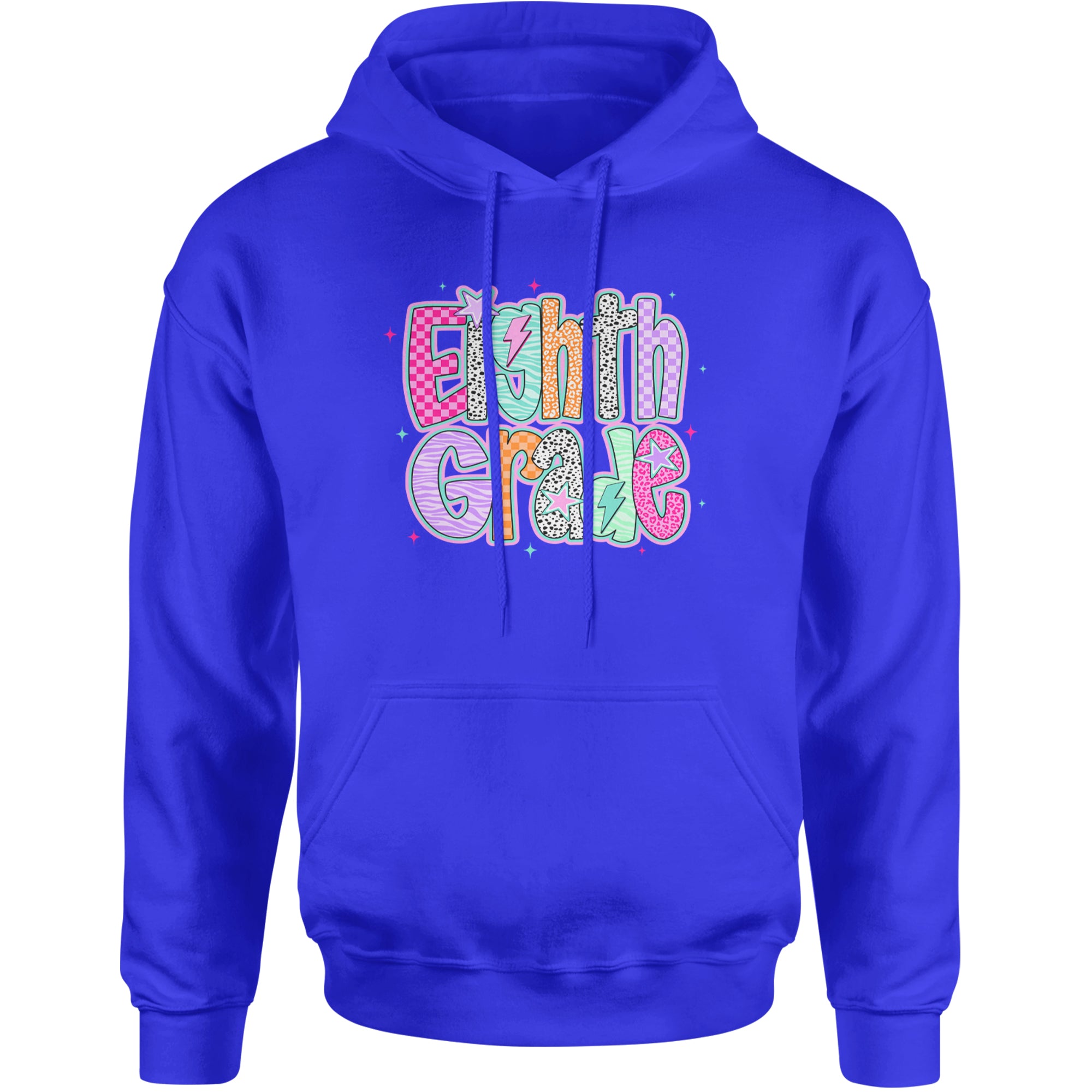 Eighth Grade Energy Colorful Back to School Adult Hoodie Sweatshirt Royal Blue