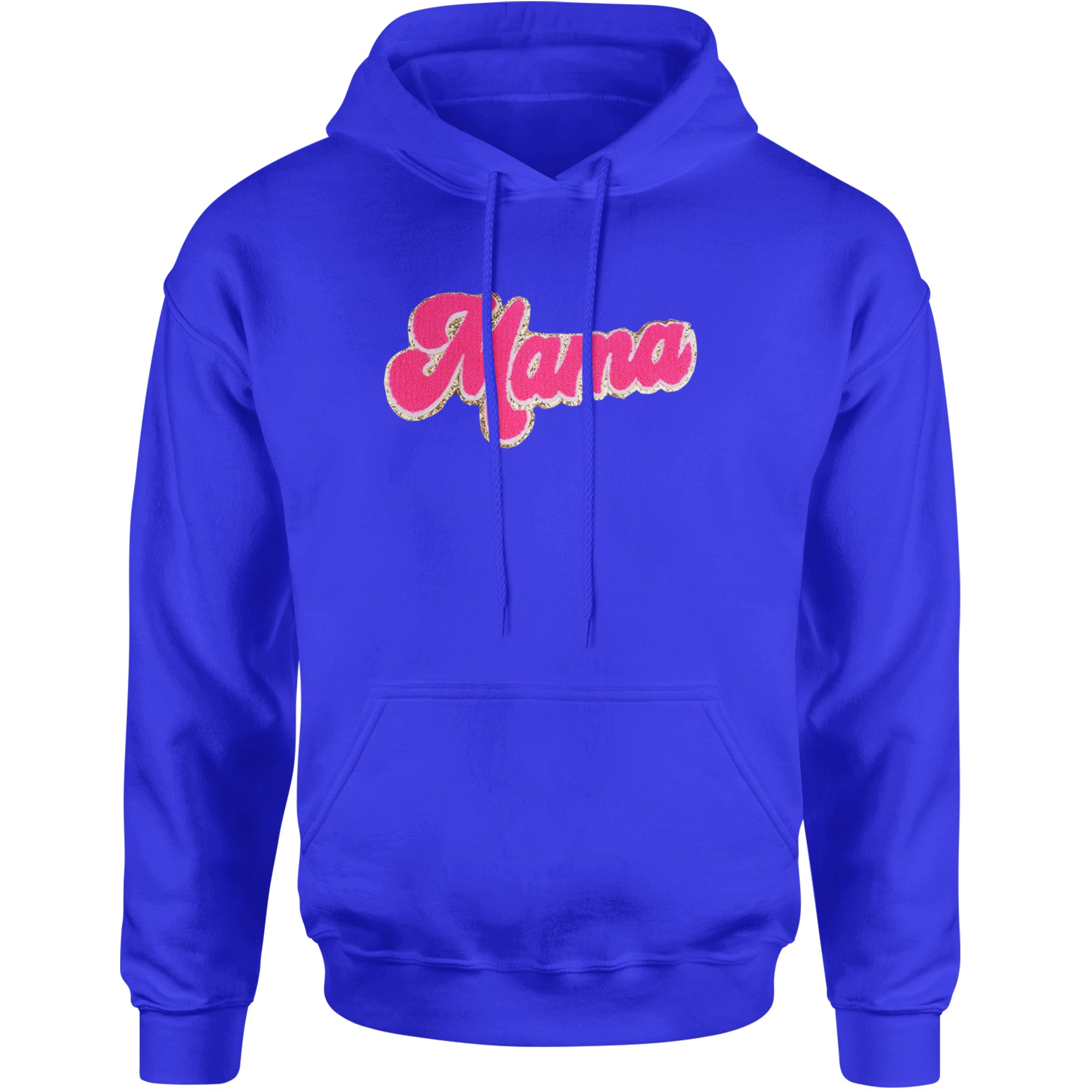 Mama Hot Pink Glitter Chenille Patch Adult Hoodie Sweatshirt Royal Blue