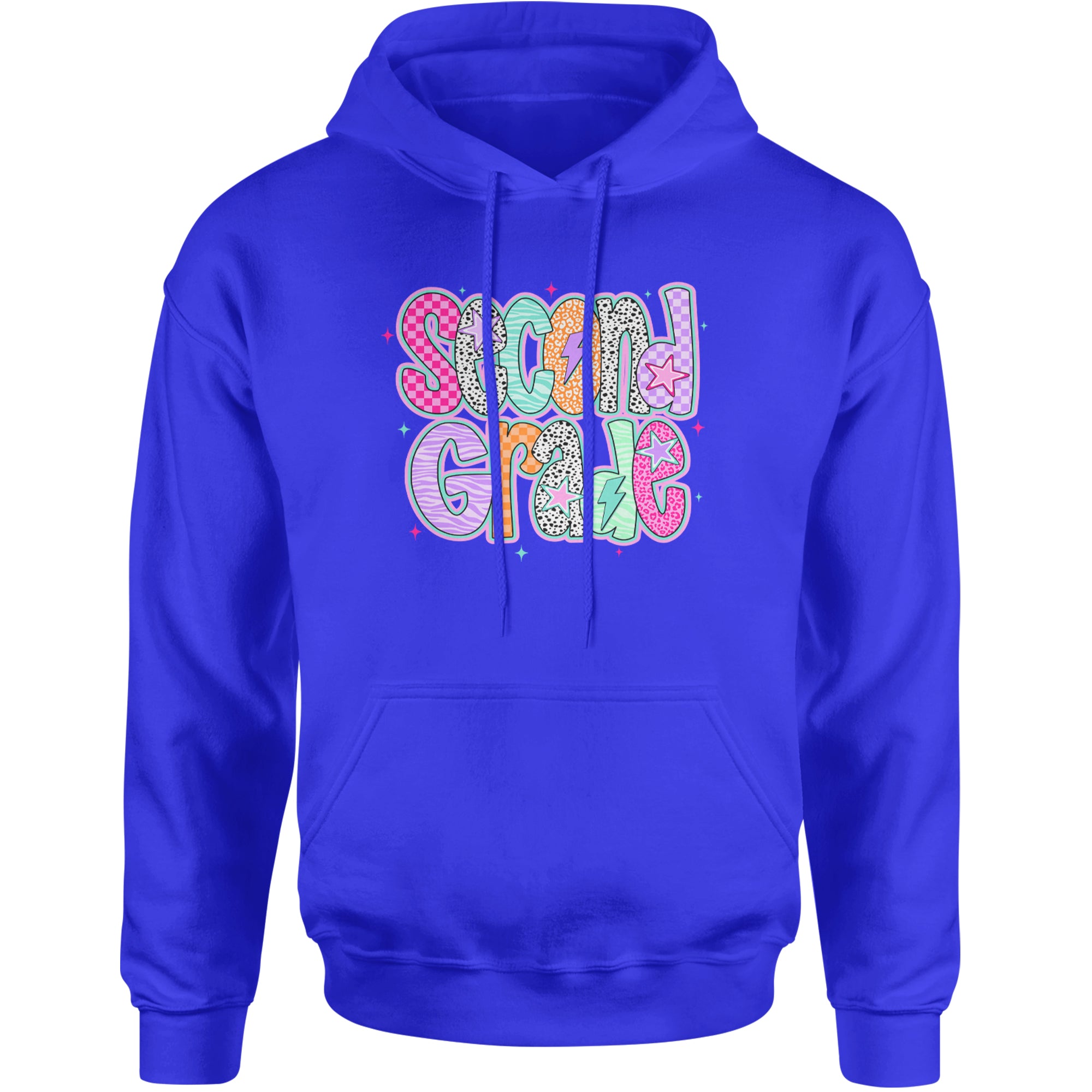 Second Grade Star Colorful Back to School Adult Hoodie Sweatshirt Royal Blue