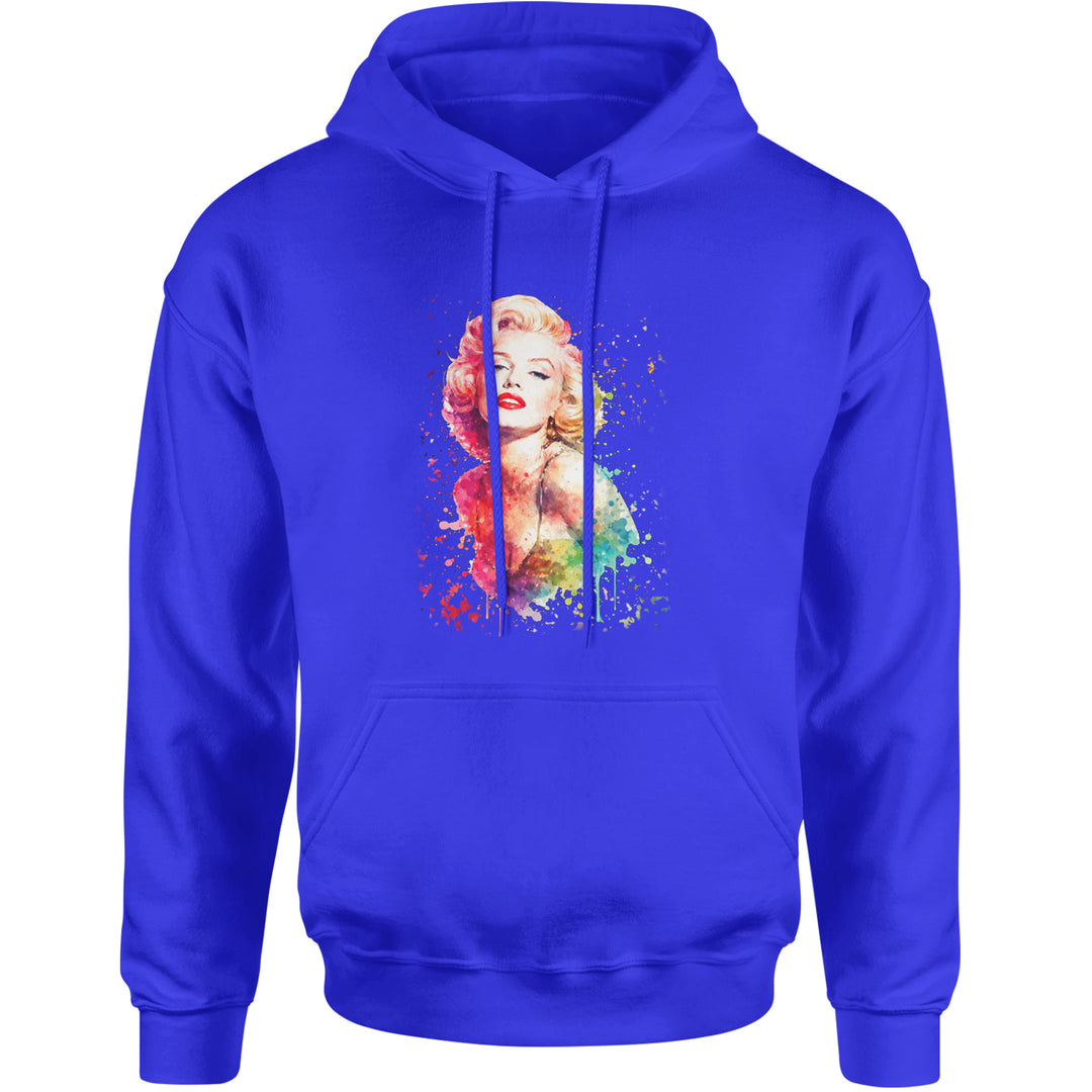 Mrs. Monroe Watercolors Bombshell Adult Hoodie Sweatshirt Royal Blue