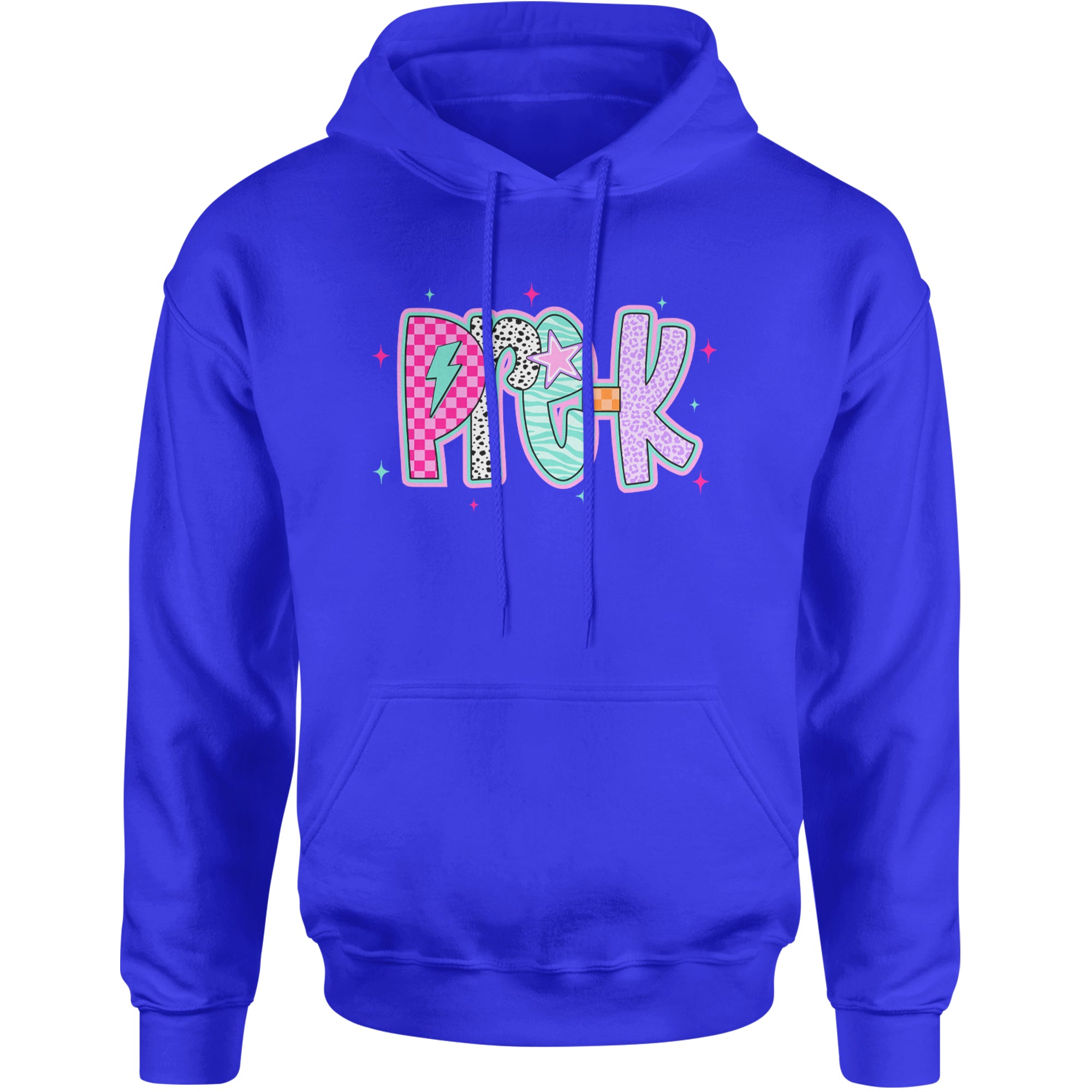 Pre-K Party Time Colorful Back to School Adult Hoodie Sweatshirt Royal Blue