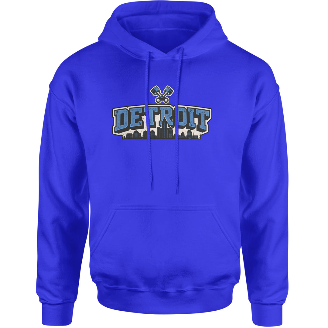 Detroit Motor City Retro Piston Adult Hoodie Sweatshirt Royal Blue