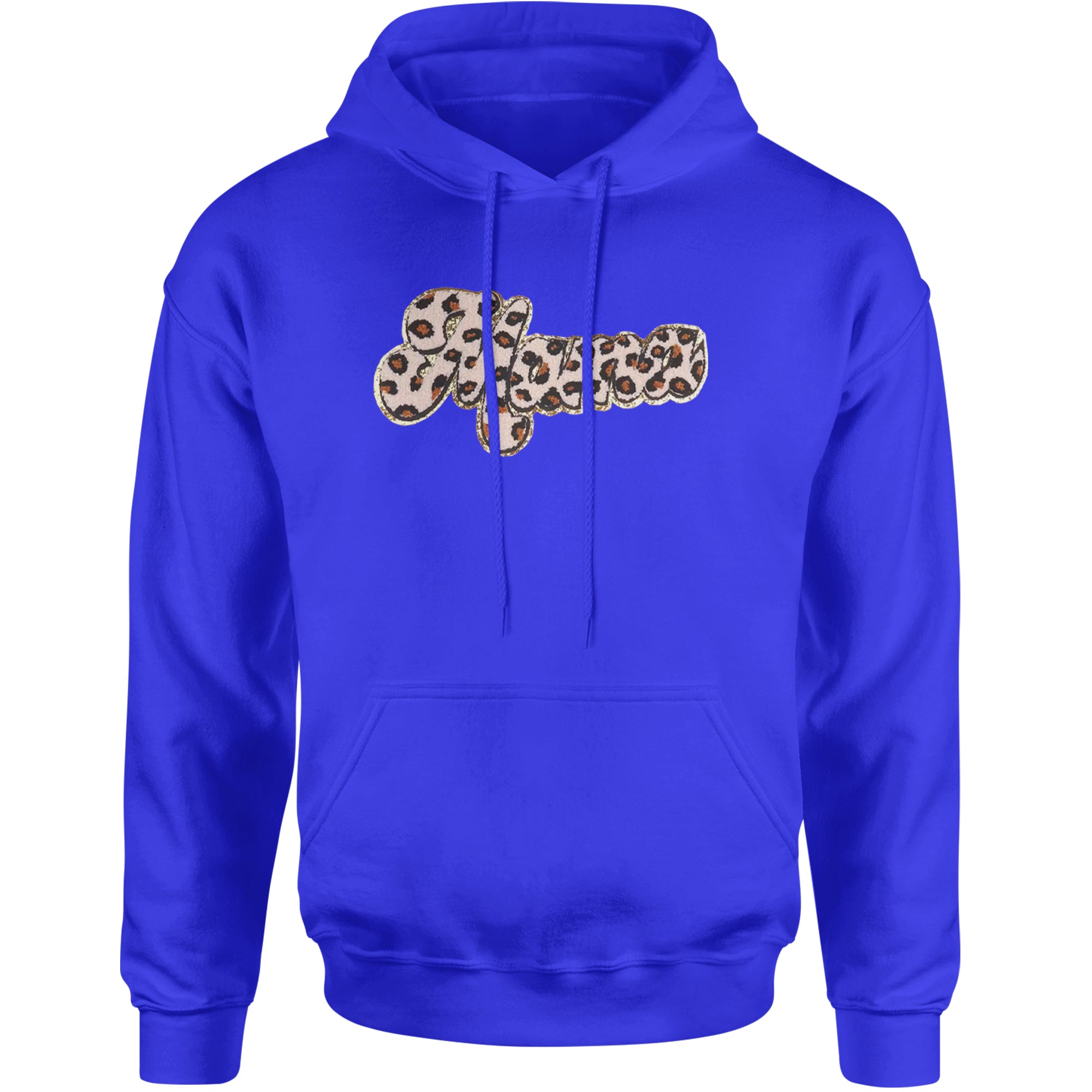 Mama Cheetah Print Glitter Chenille Patch Adult Hoodie Sweatshirt Royal Blue