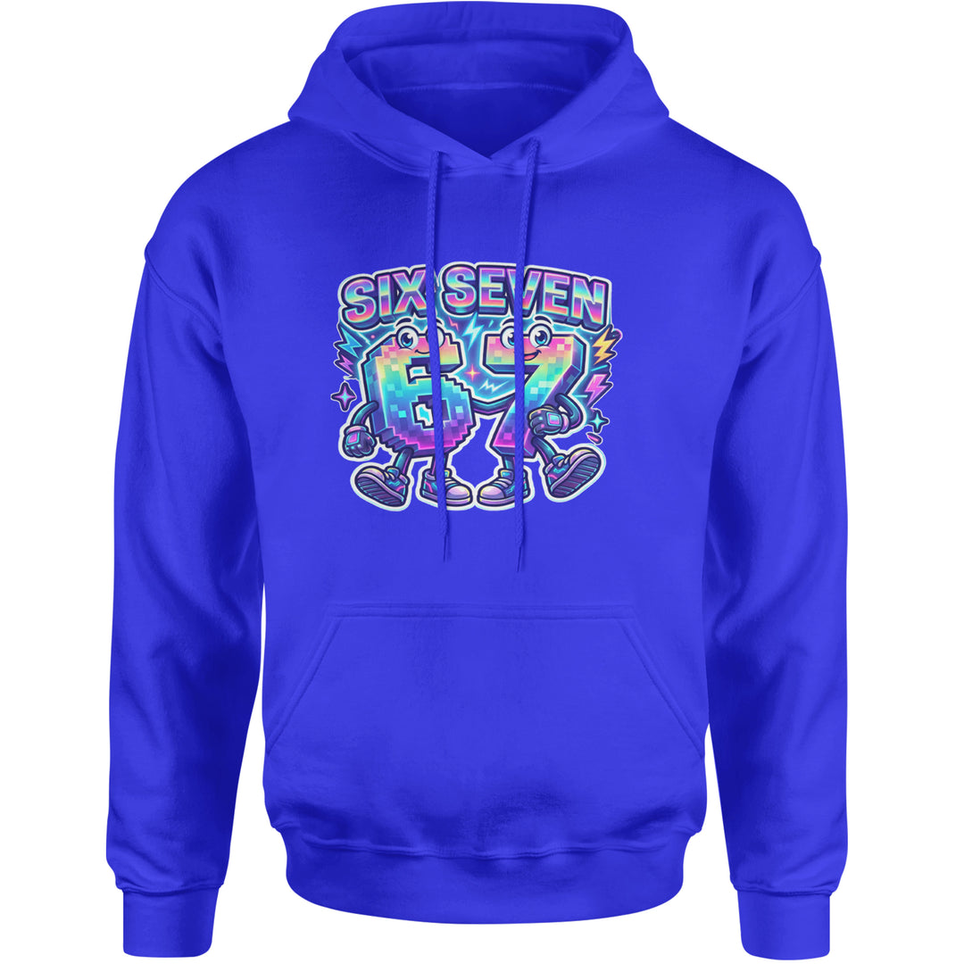 Six Seven 67 Retro Pixel Buddies Adult Hoodie Sweatshirt Royal Blue