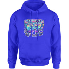 Six Seven 67 Retro Pixel Buddies Adult Hoodie Sweatshirt Royal Blue