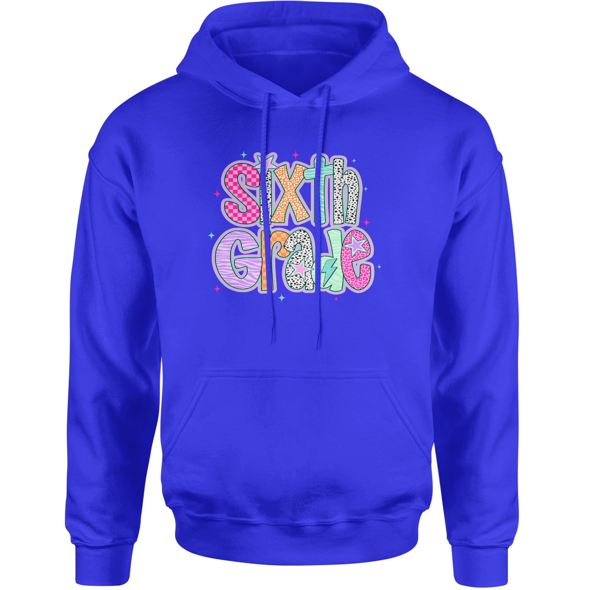 Sixth Grade Colorful Back to School Adult Hoodie Sweatshirt Royal Blue