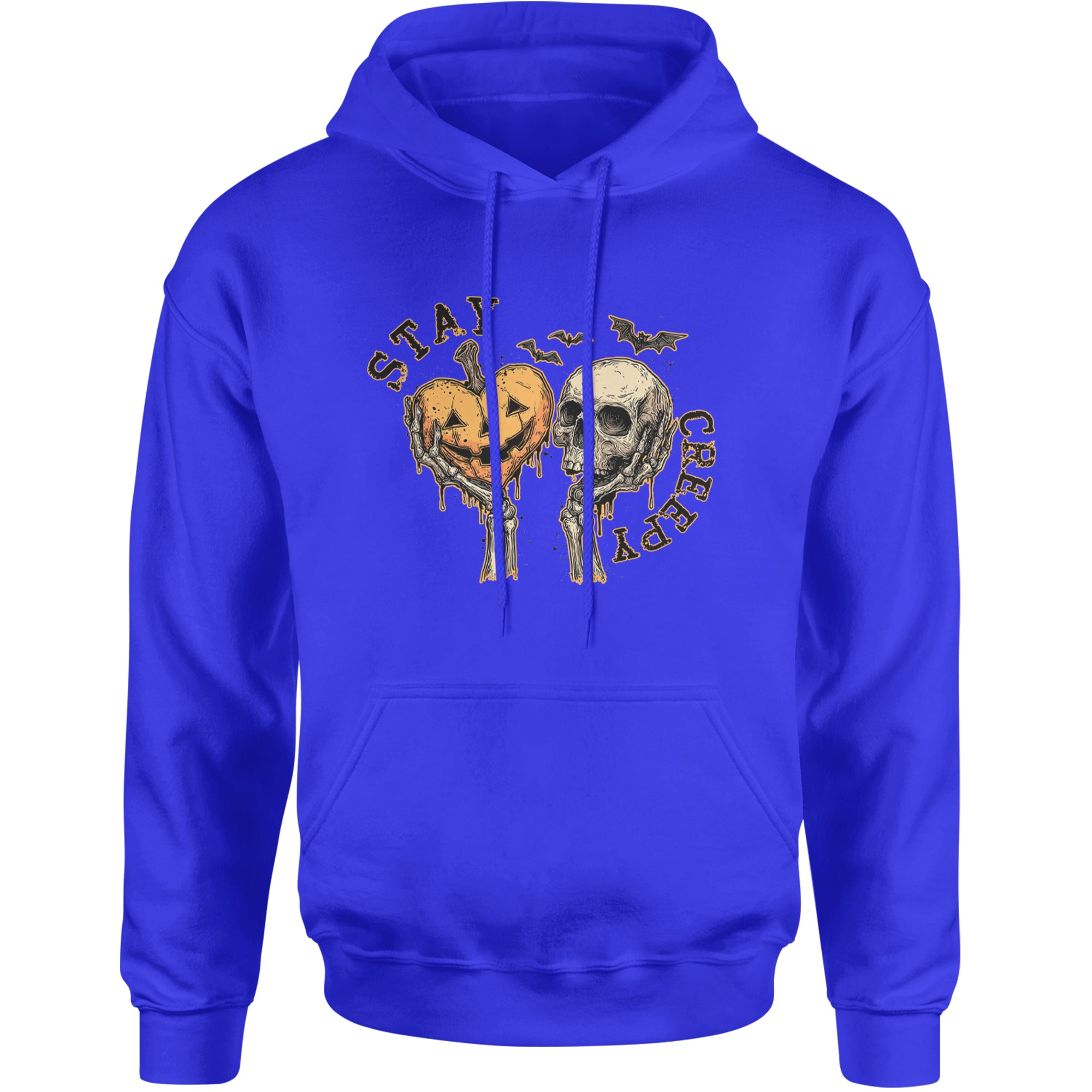 Stay Creepy Skull and Pumpkin Halloween Adult Hoodie Sweatshirt Royal Blue