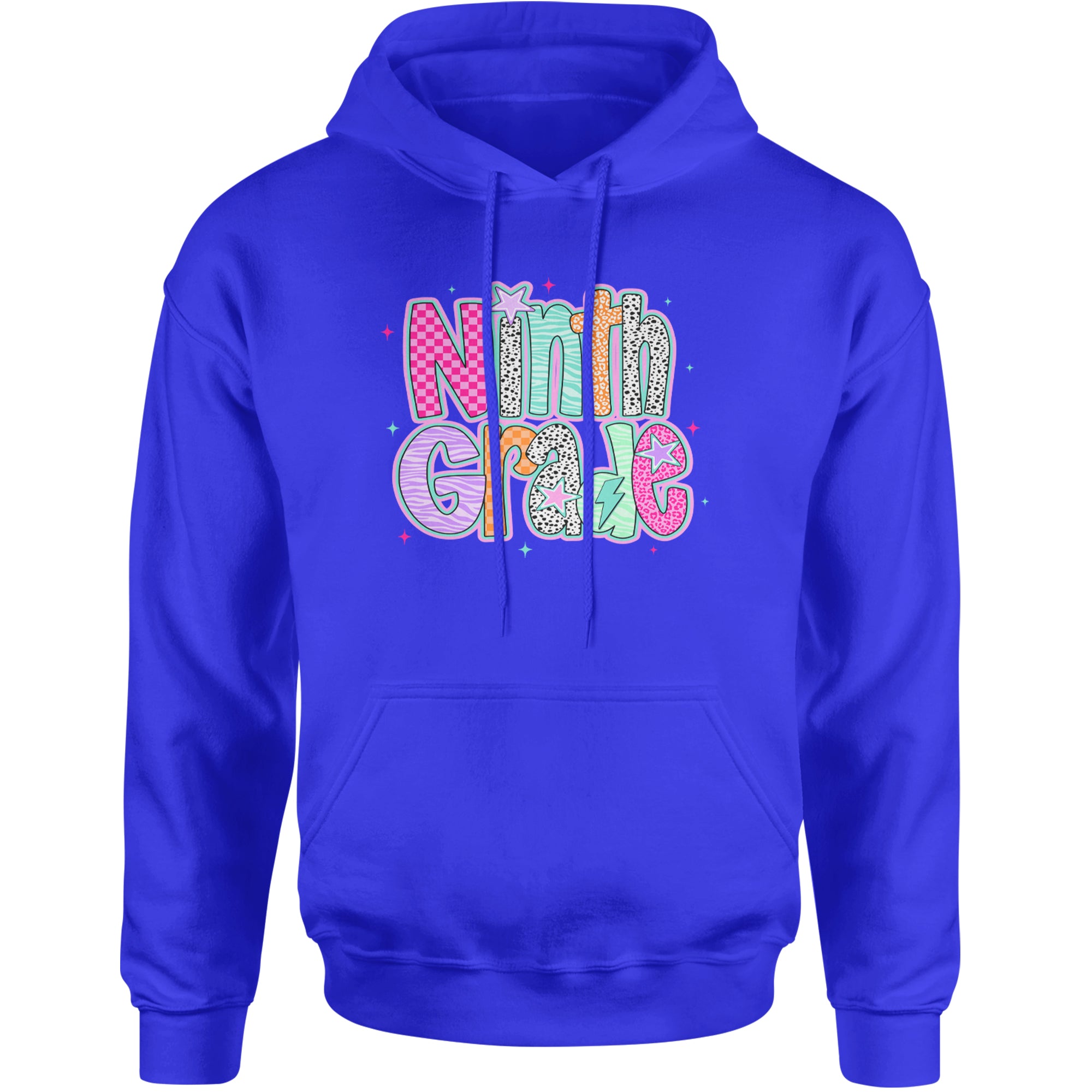 Ninth Grade Freshman Vibes Colorful Back to School Adult Hoodie Sweatshirt Royal Blue