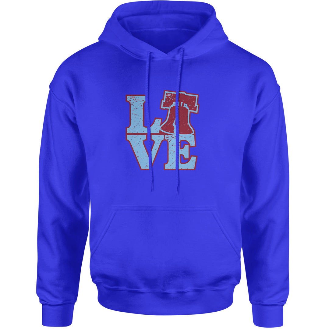 Love Philly Liberty Bell Adult Hoodie Sweatshirt Royal Blue