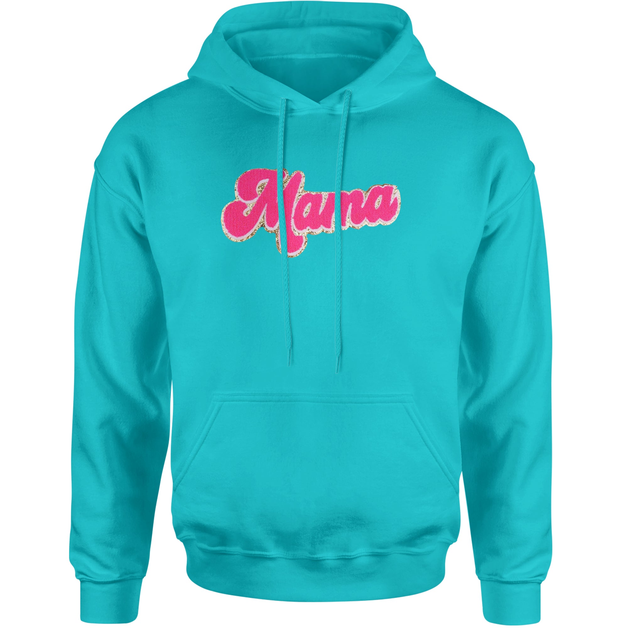Mama Hot Pink Glitter Chenille Patch Adult Hoodie Sweatshirt Teal