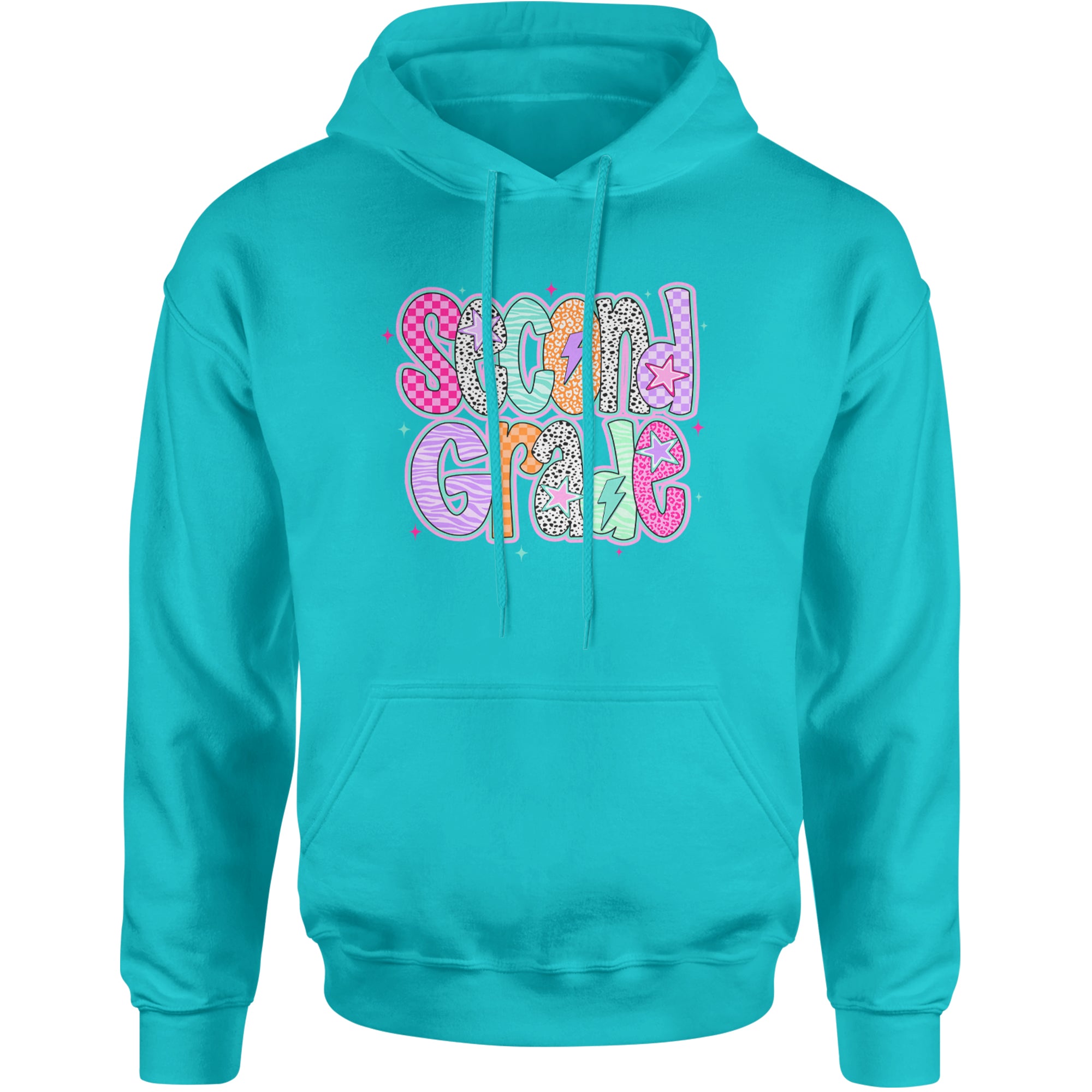 Second Grade Star Colorful Back to School Adult Hoodie Sweatshirt Teal