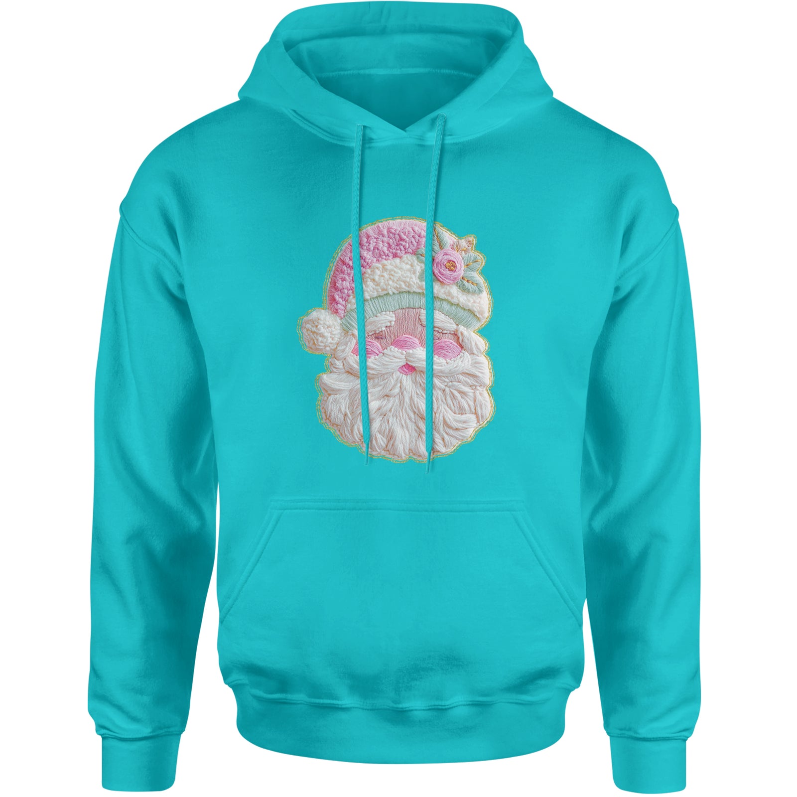 Vintage Santa Embroidery Art Soft Cottagecore Adult Hoodie Sweatshirt Teal