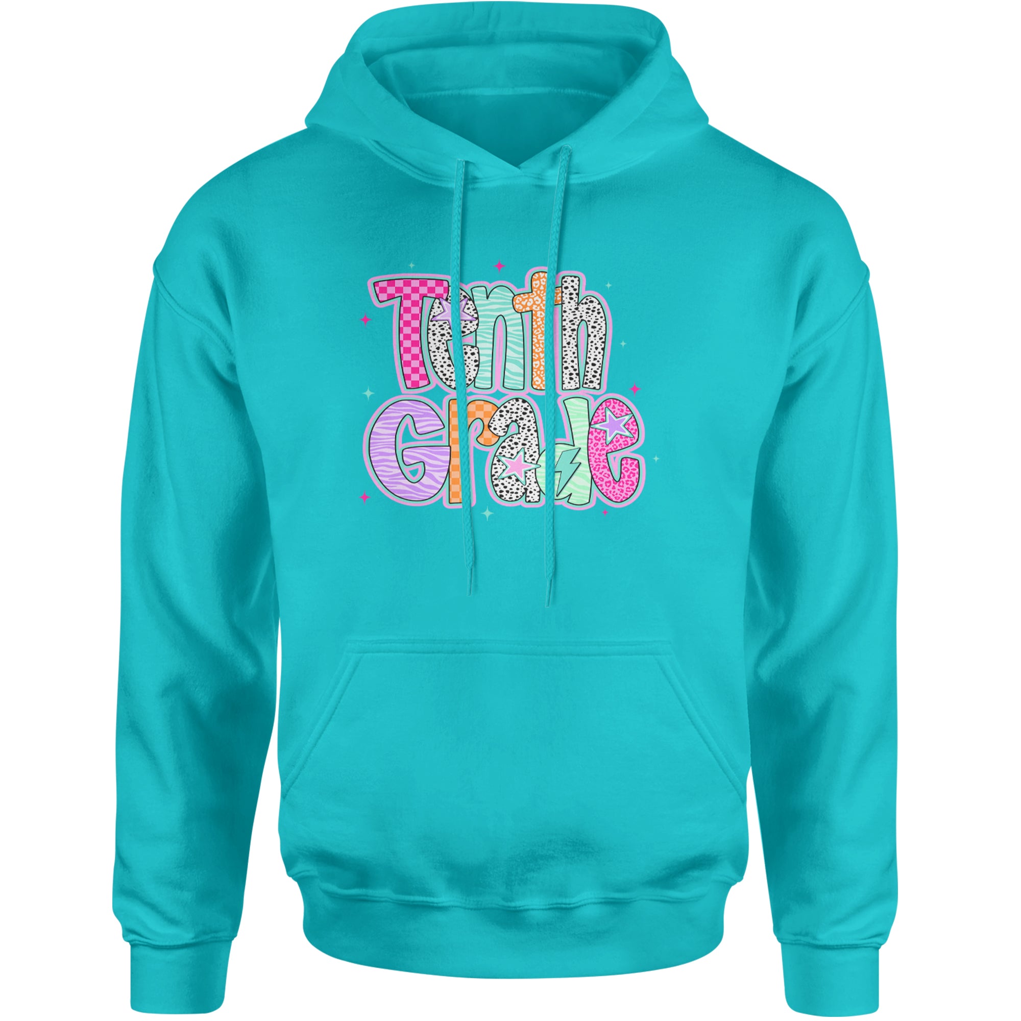 Tenth Grade Trendsetter Colorful Back to School Adult Hoodie Sweatshirt Teal