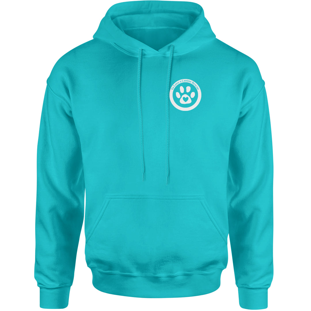 TLC To Love a Canine Dog Rescue White Adult Hoodie Sweatshirt Teal