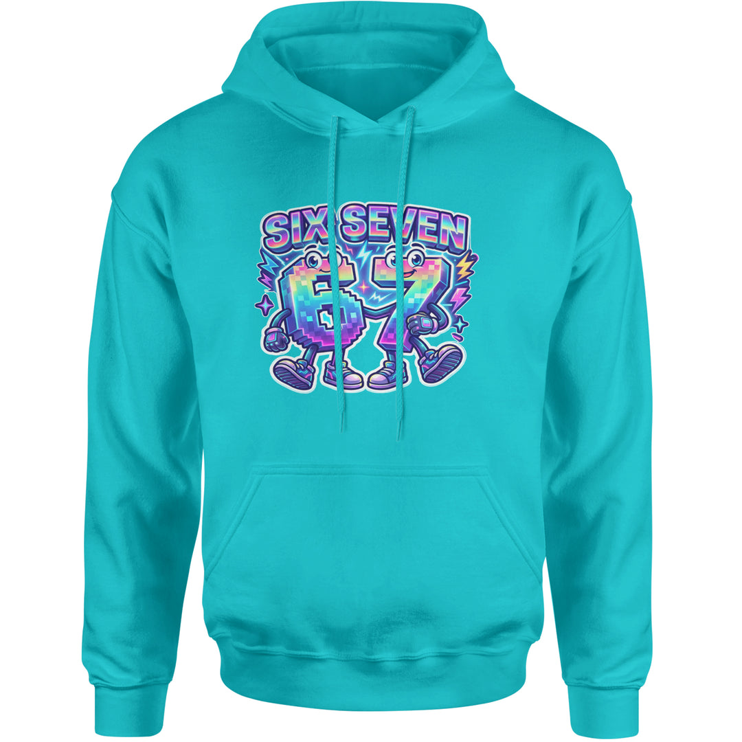 Six Seven 67 Retro Pixel Buddies Adult Hoodie Sweatshirt Teal