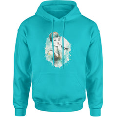 Mrs. Herpburn Iconic Watercolors Adult Hoodie Sweatshirt Teal