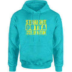 Straight Outta Steeler Nation Football graphic on Unisex Heavyweight Fleece Pullover Hoodie in Teal