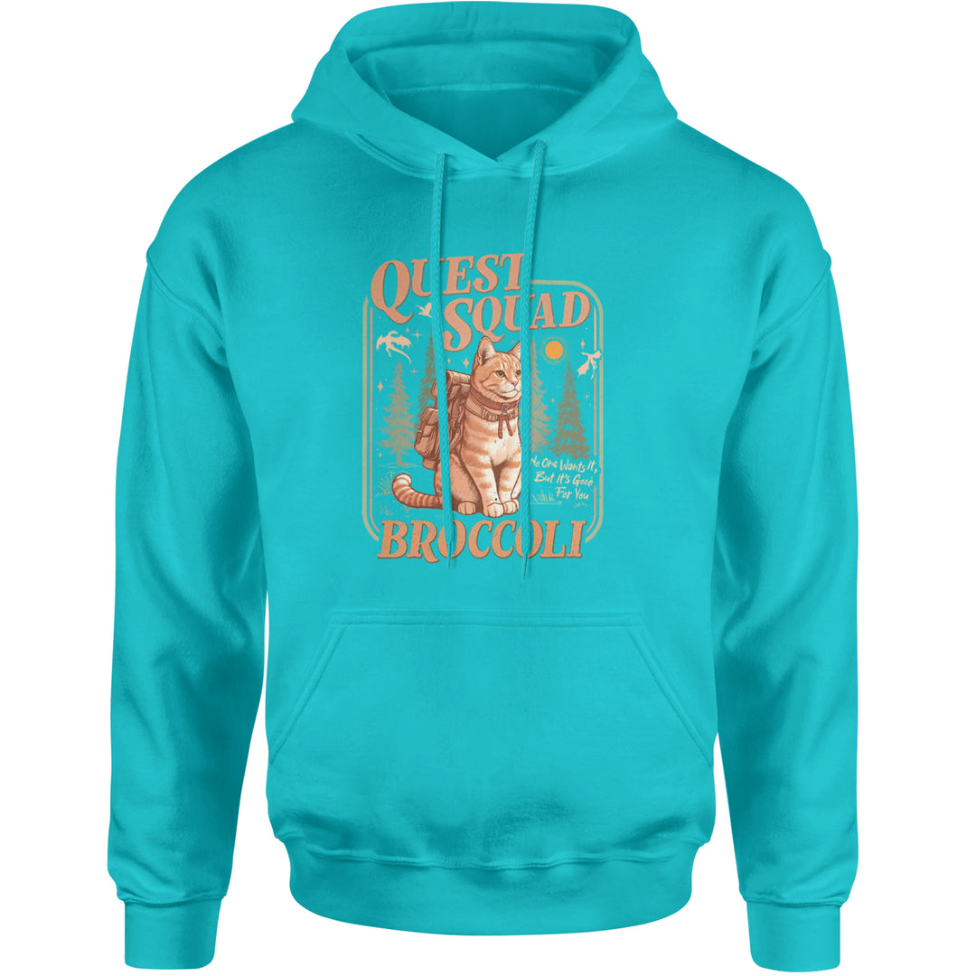 Quest Squad Broccoli Cat Fantasy Reader  Adult Hoodie Sweatshirt Teal