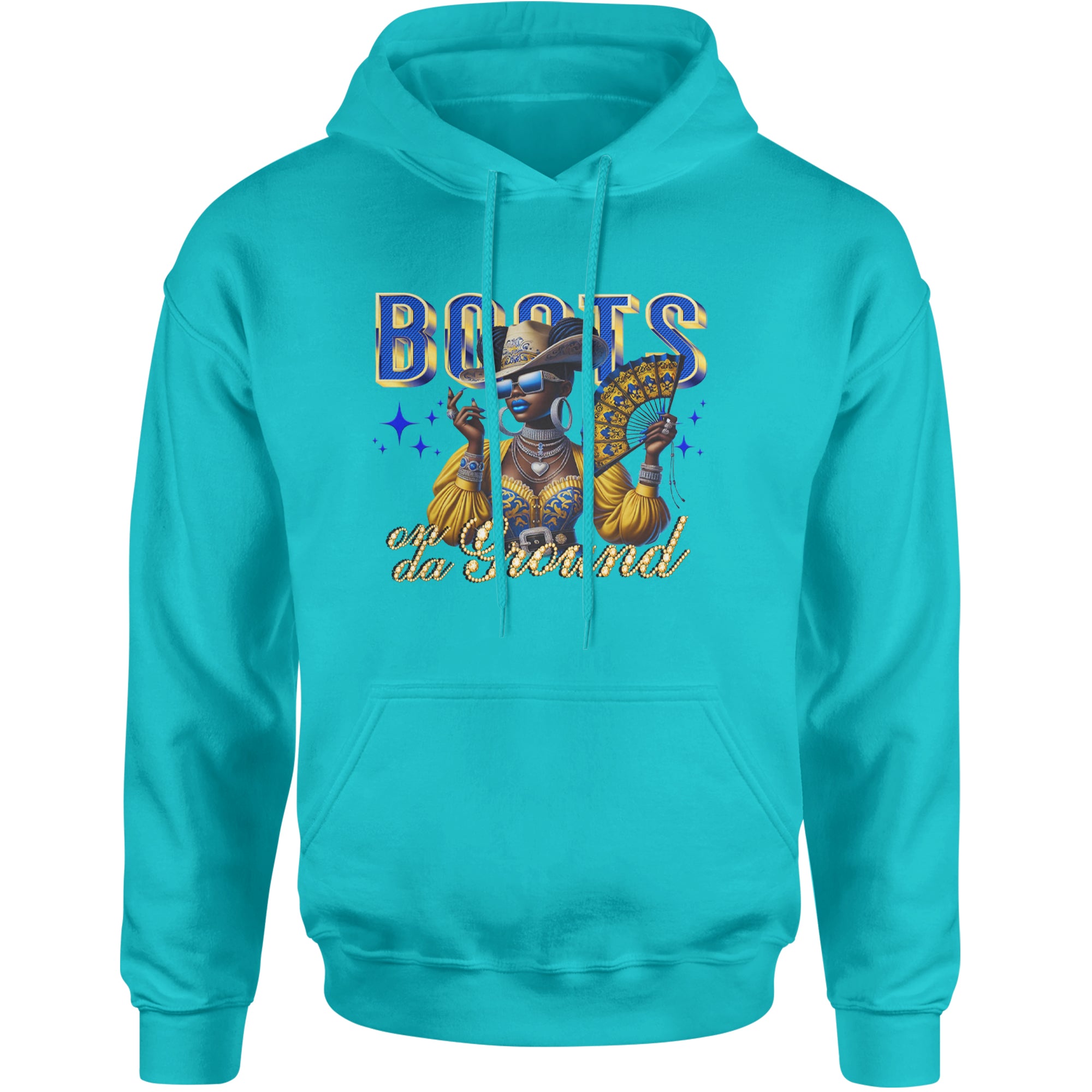 Boots On Da Ground Folding Fan Adult Hoodie Sweatshirt Teal