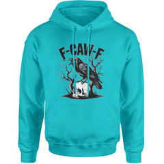 F-Caw-F Crow On Skull F-ck Off Gothic Adult Hoodie Sweatshirt Teal