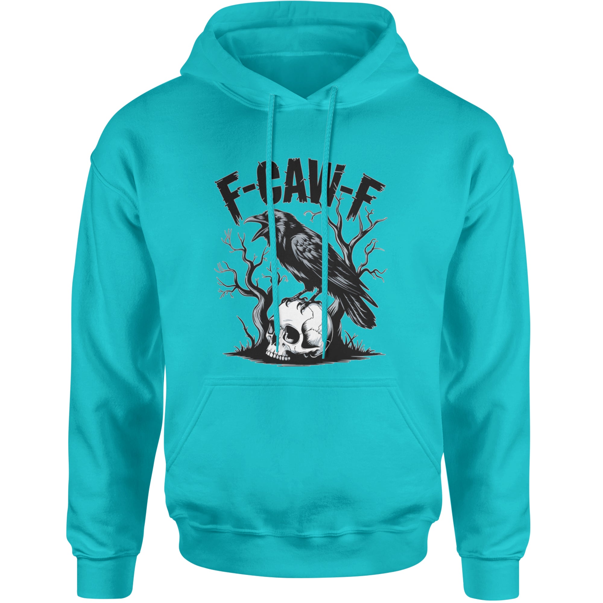 F-Caw-F Crow On Skull F-ck Off Gothic Adult Hoodie Sweatshirt Teal