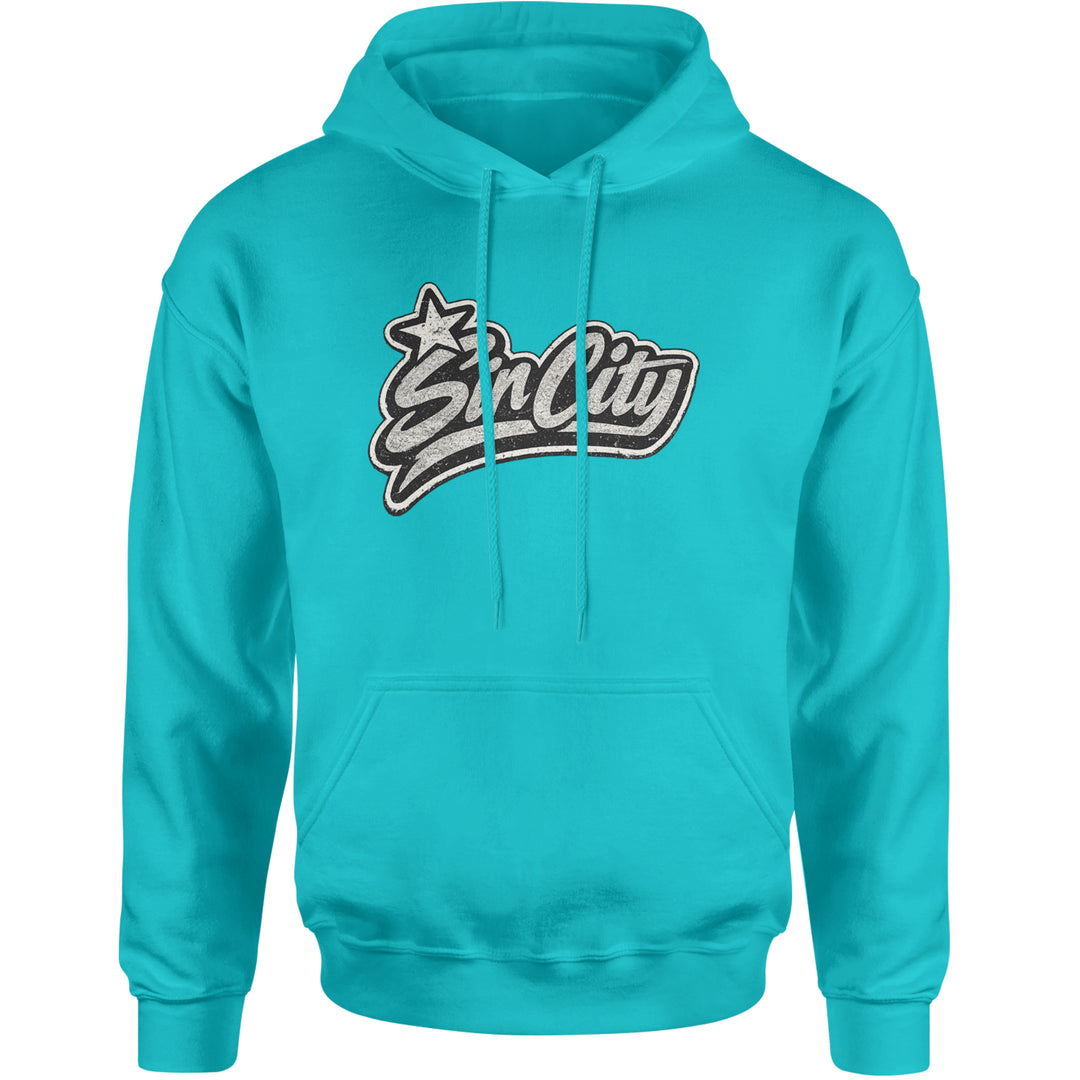 Sin City Vegas Retro Vintage Adult Hoodie Sweatshirt Teal