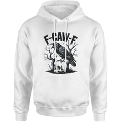 F-Caw-F Crow On Skull F-ck Off Gothic Adult Hoodie Sweatshirt White