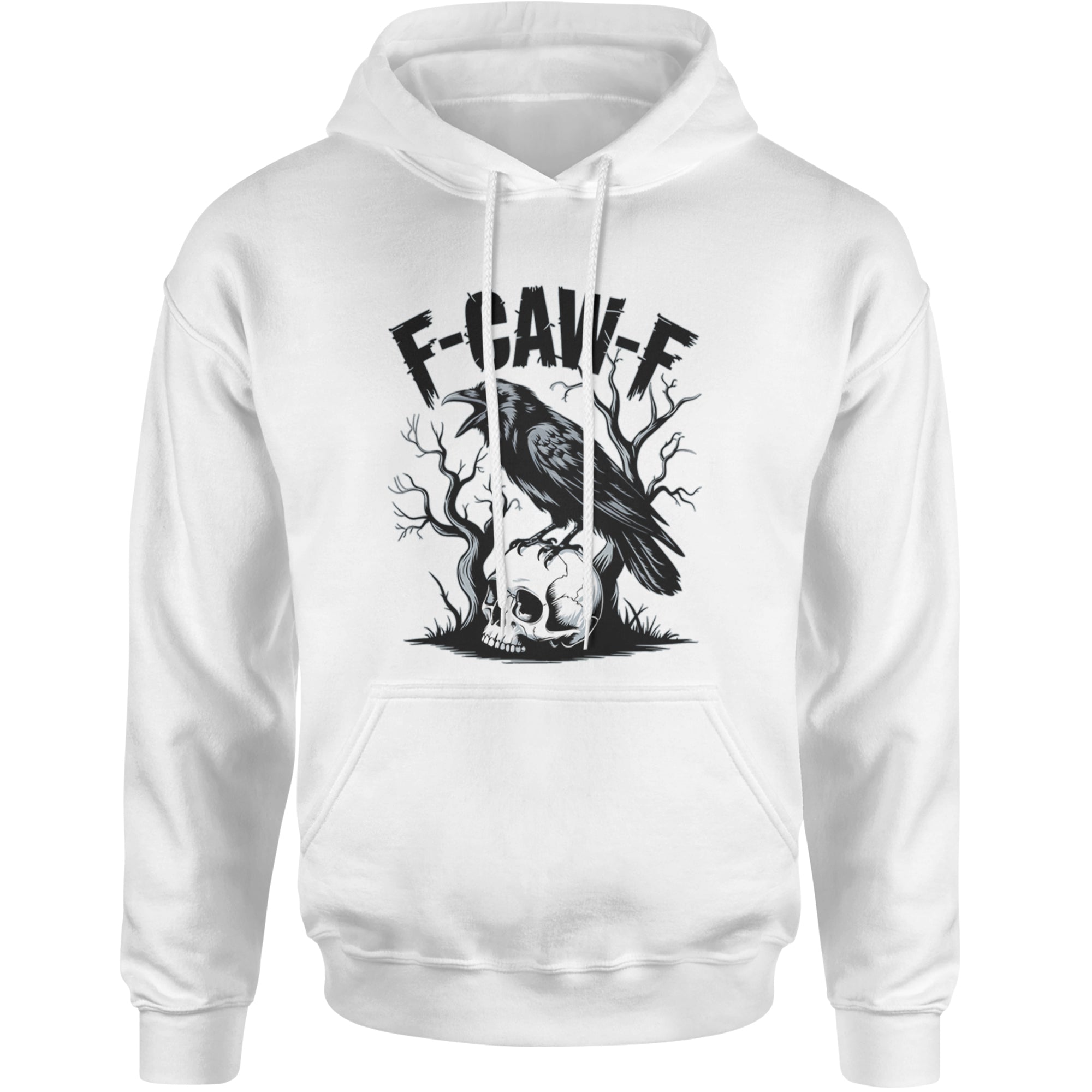 F-Caw-F Crow On Skull F-ck Off Gothic Adult Hoodie Sweatshirt White