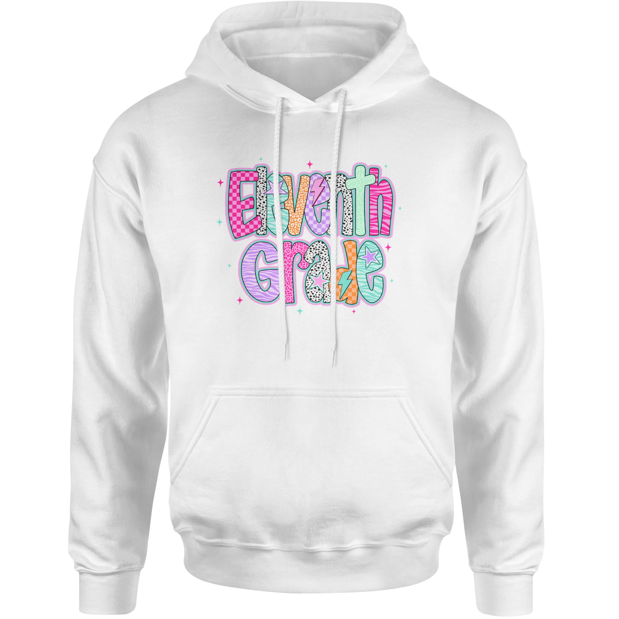 Eleventh Grade Extra Colorful Back to School Adult Hoodie Sweatshirt White