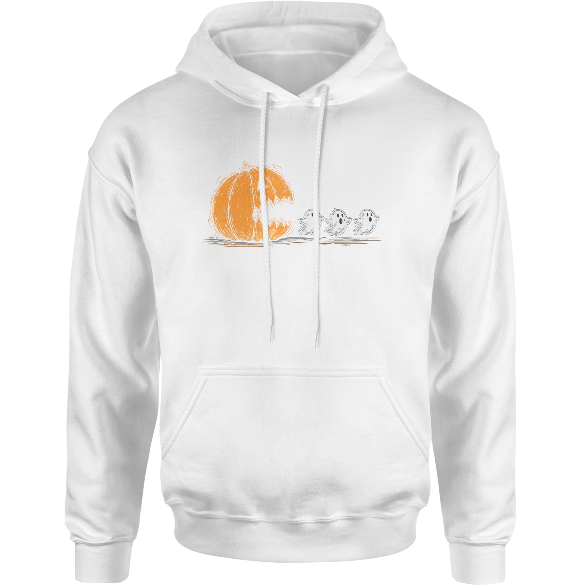Pumpkin Pacman Chasing Ghosts Halloween Adult Hoodie Sweatshirt White