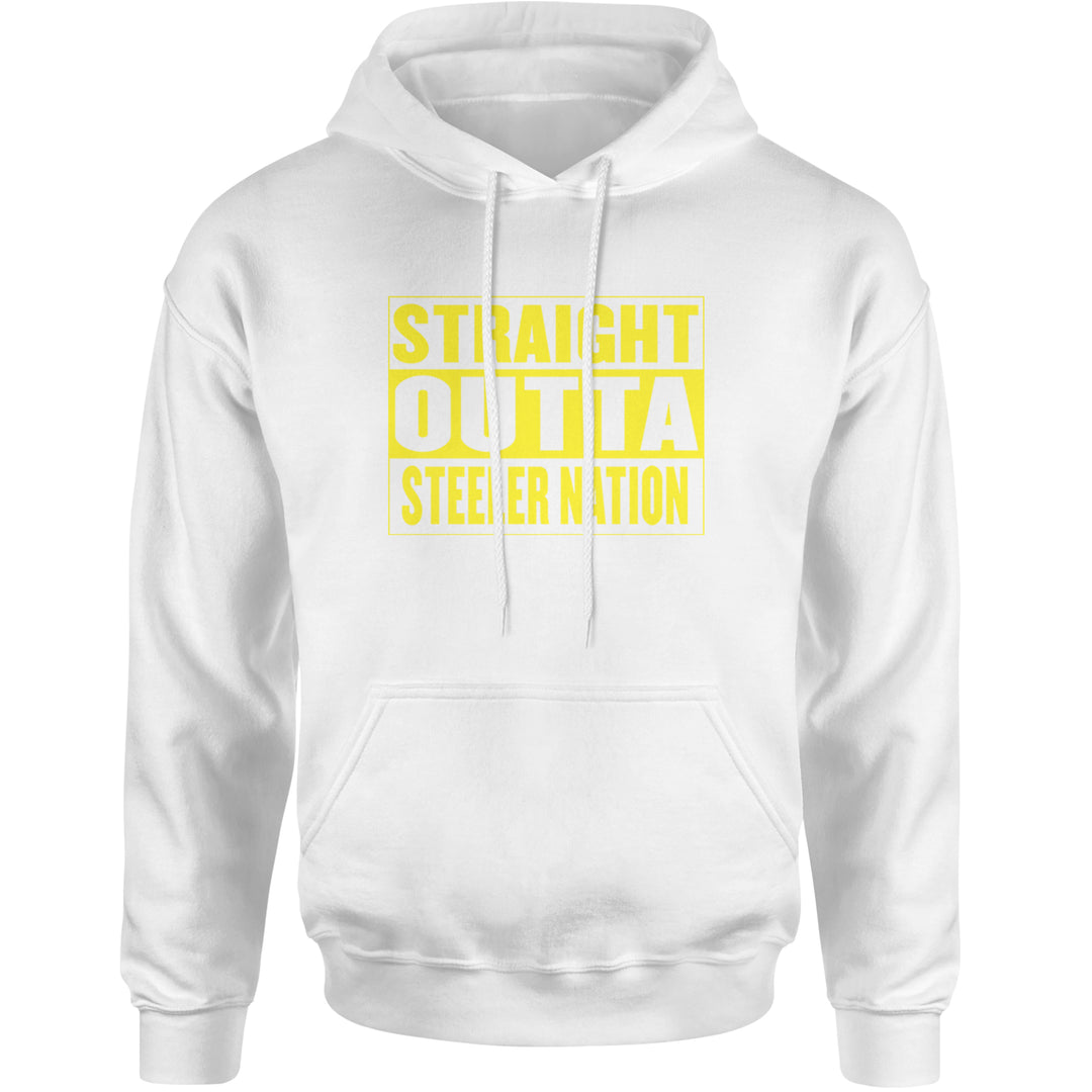 Straight Outta Steeler Nation Football graphic on Unisex Heavyweight Fleece Pullover Hoodie in White