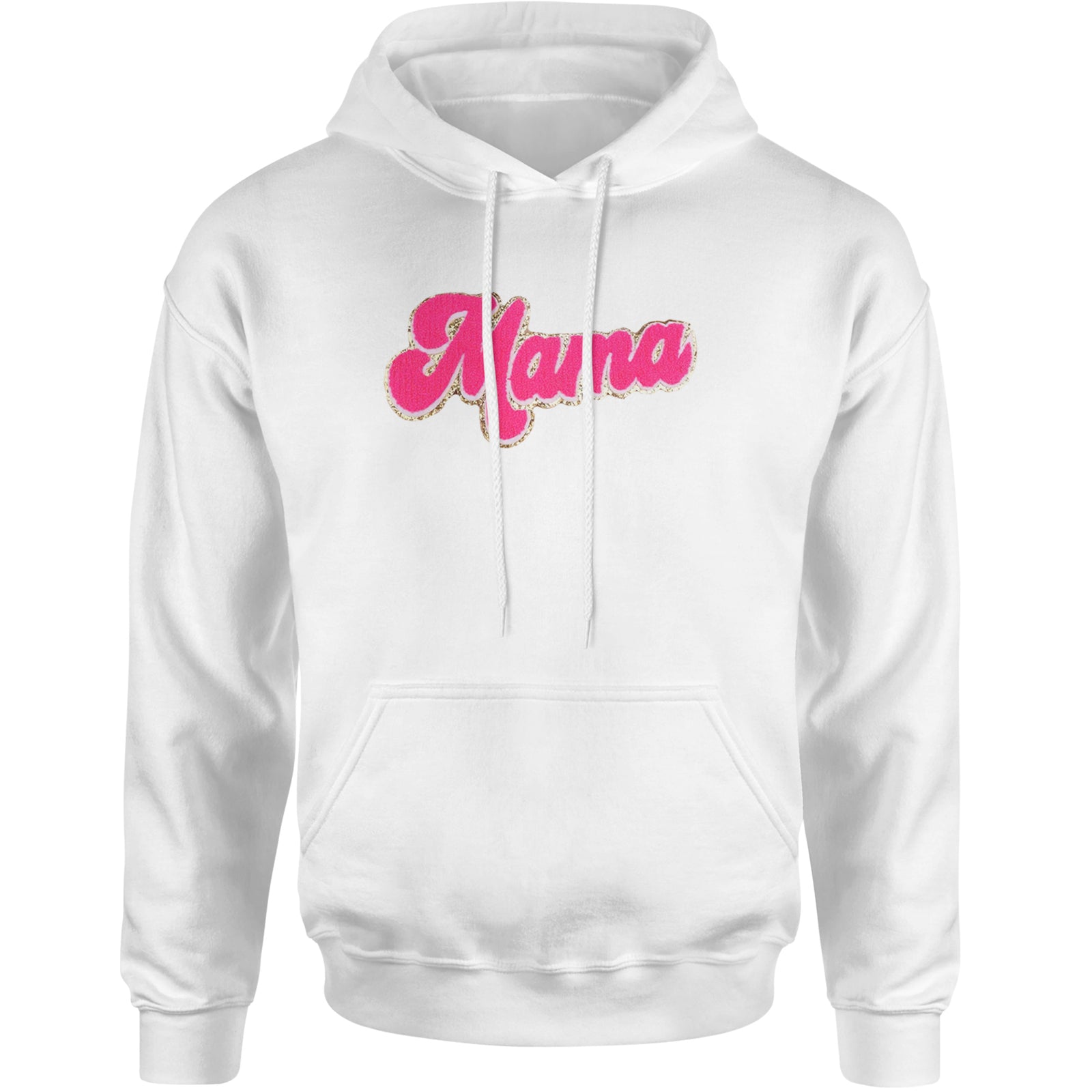 Mama Hot Pink Glitter Chenille Patch Adult Hoodie Sweatshirt White