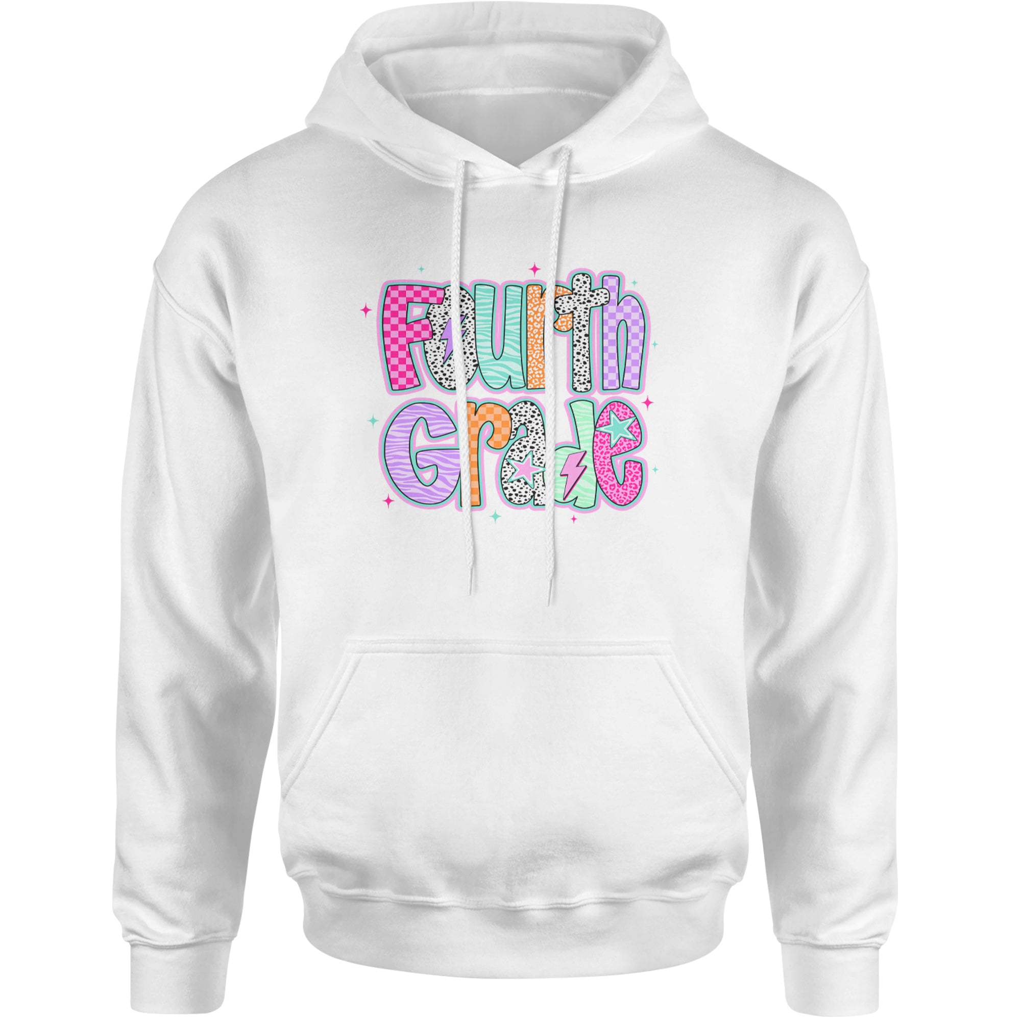 Fourth Grade Fierce Colorful Back to School Adult Hoodie Sweatshirt White