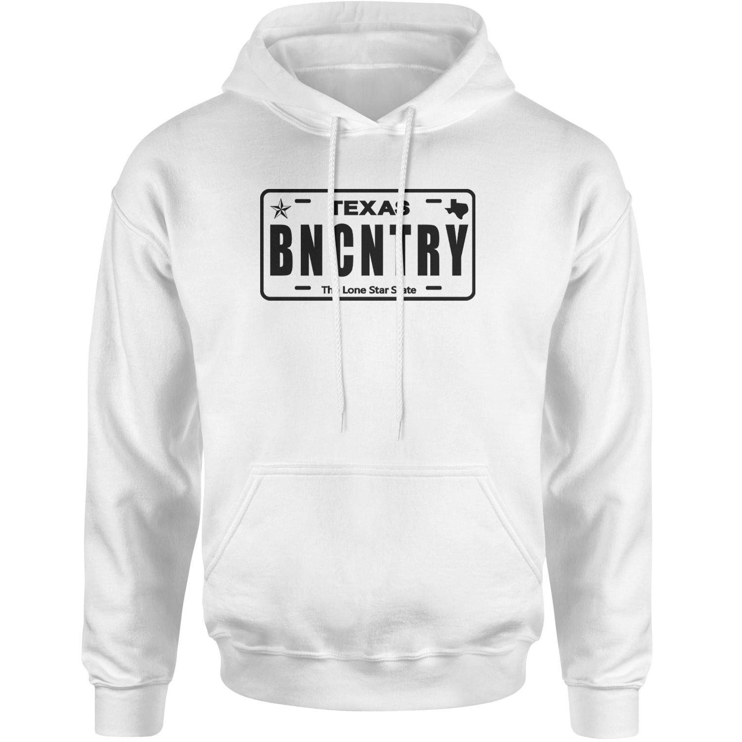 Texas License Plate BNCNTRY Adult Hoodie Sweatshirt White