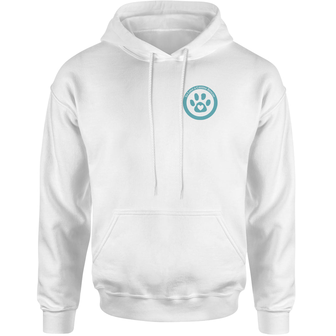 TLC To Love a Canine Dog Rescue Teal Adult Hoodie Sweatshirt White
