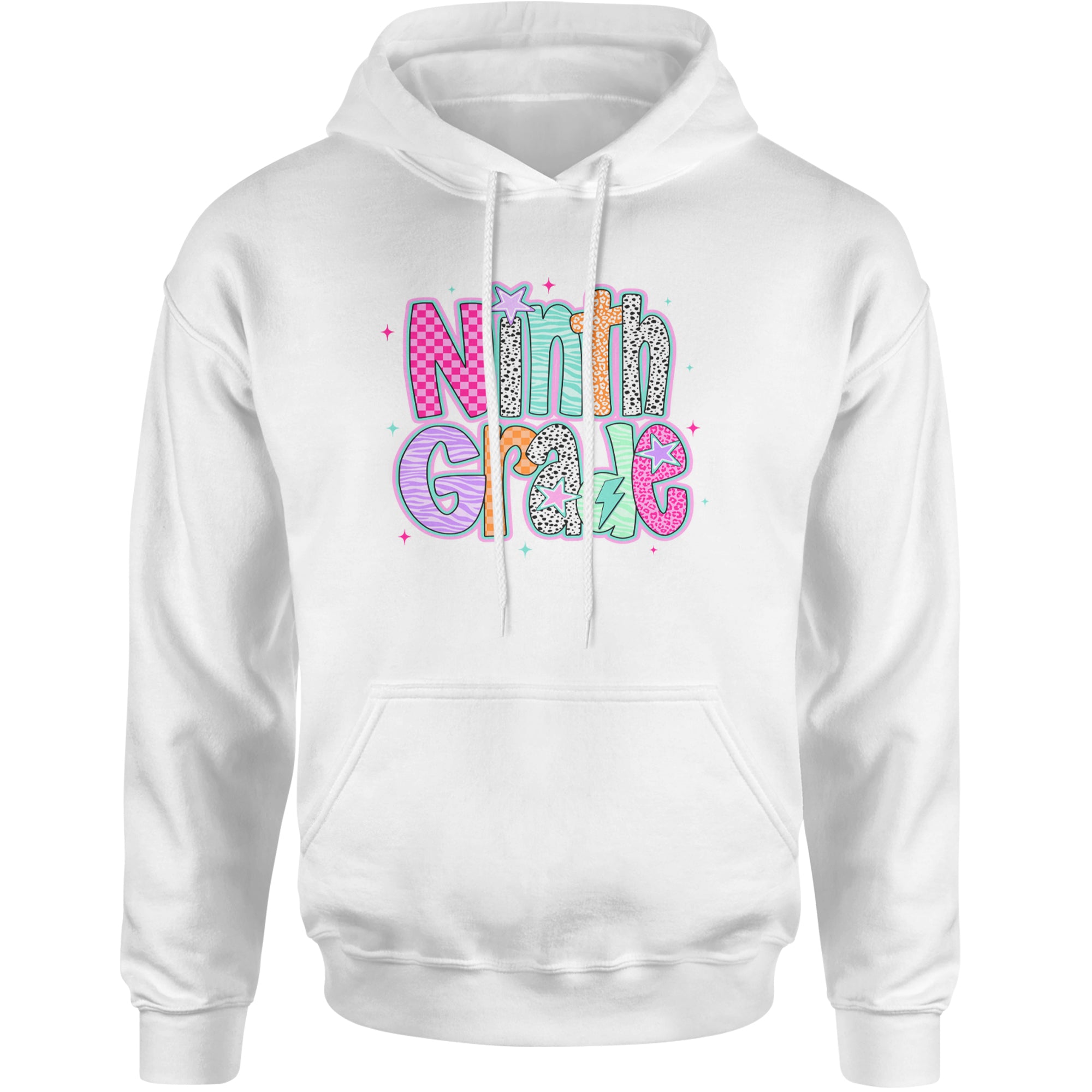 Ninth Grade Freshman Vibes Colorful Back to School Adult Hoodie Sweatshirt White