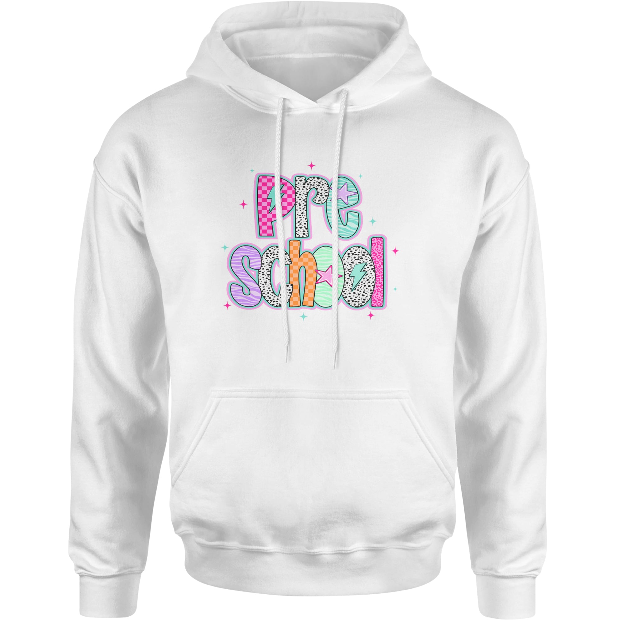 Preschool Power Colorful Back to School Adult Hoodie Sweatshirt White