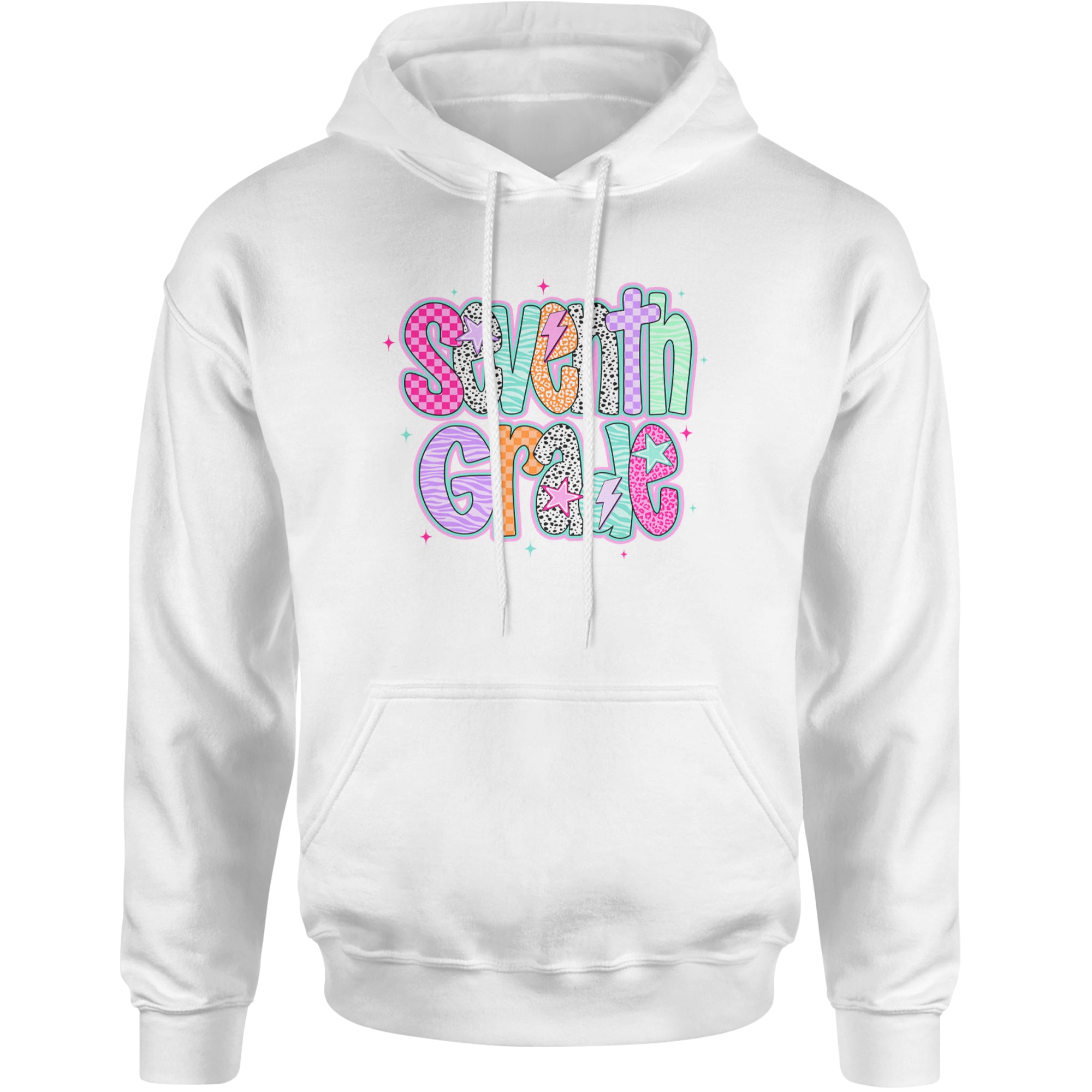 Seventh Grade Swagger Colorful Back to School Adult Hoodie Sweatshirt White