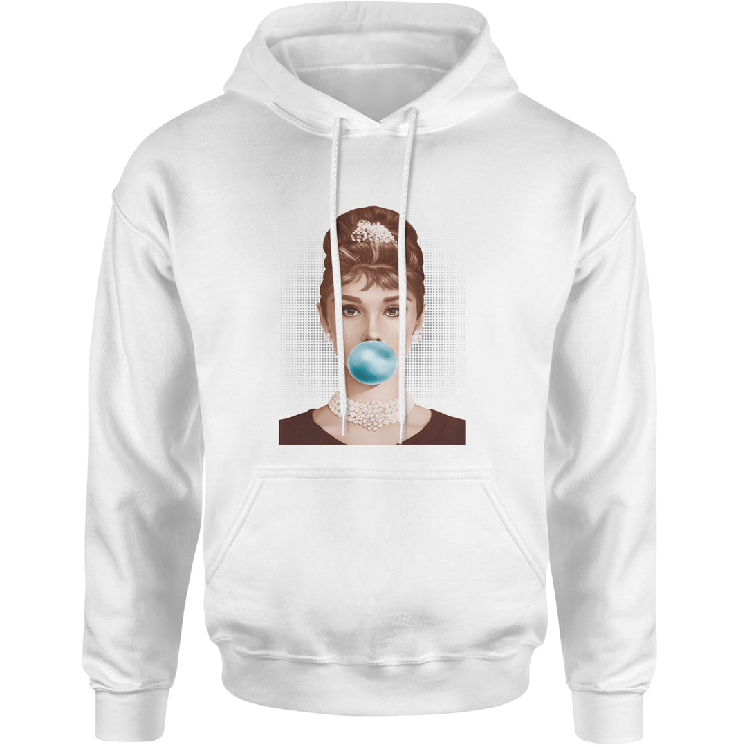Audrey Hepburn Chewing Bubble Gum American Icon Adult Hoodie Sweatshirt White