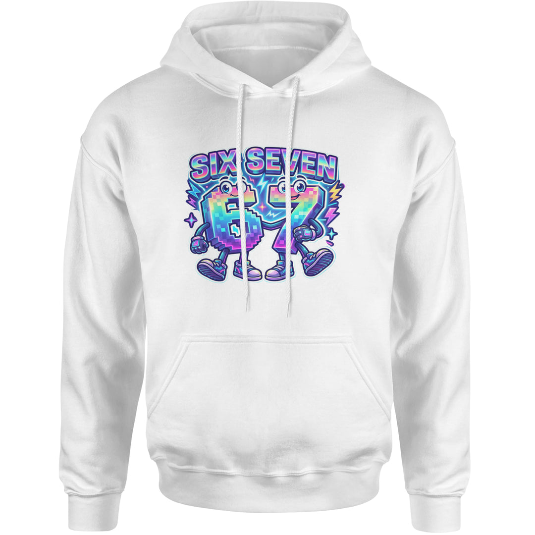 Six Seven 67 Retro Pixel Buddies Adult Hoodie Sweatshirt White
