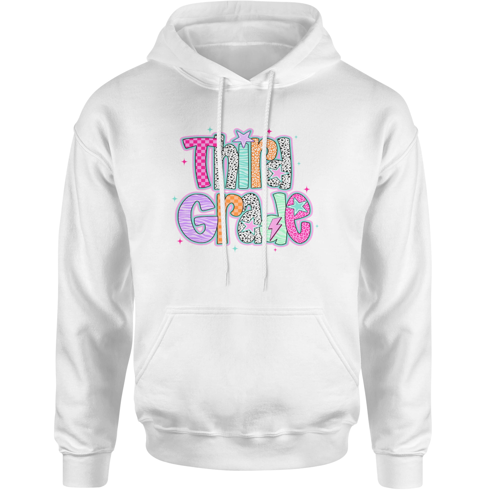 Third Grade Thunder Colorful Back to School Adult Hoodie Sweatshirt White